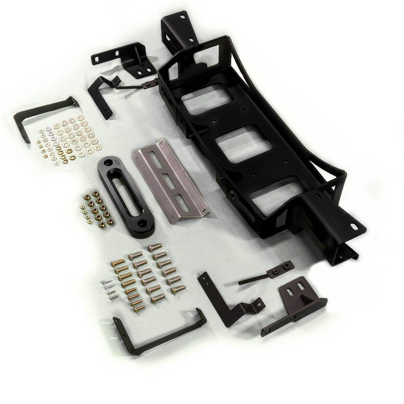 '22-Current Toyota Tundra SDHQ Built Hidden Winch Mount display of included parts and hardware