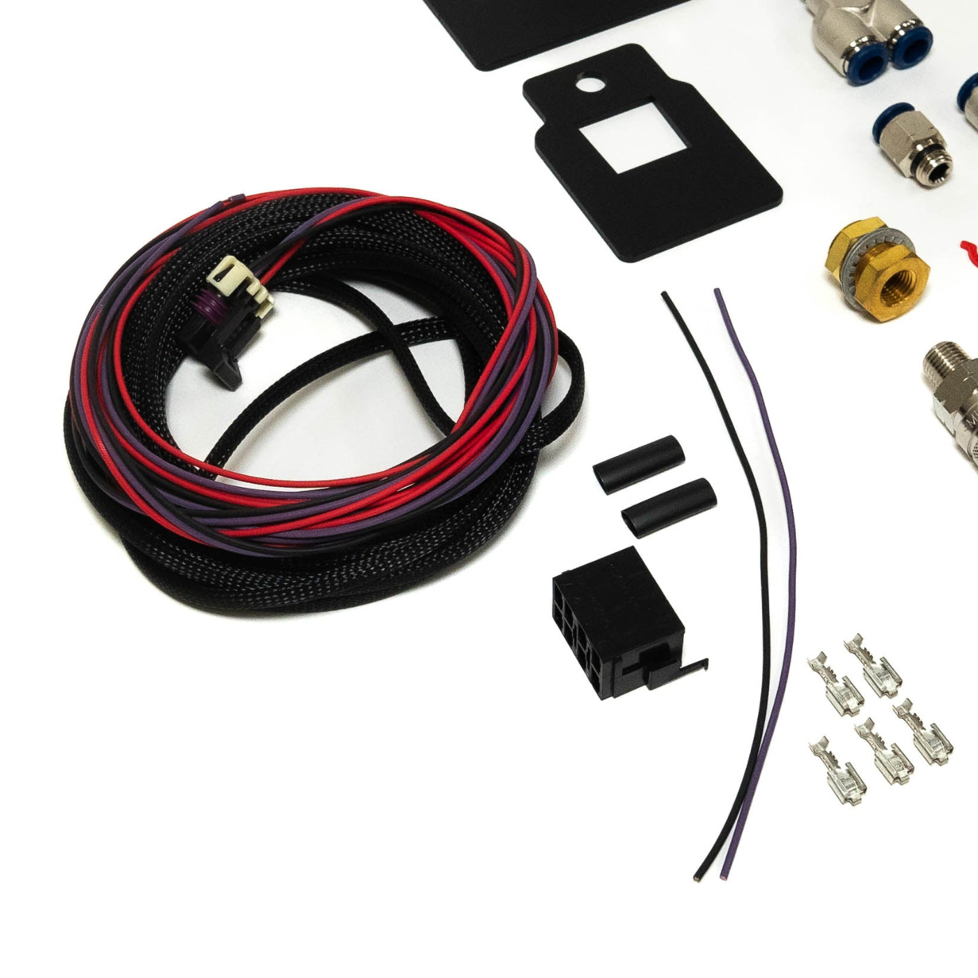 2022-2024 Tundra SDHQ Built Remote Air Chuck and Switch Mounting Kit display of included parts and hardware