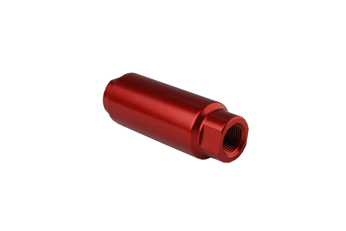 100 Micron Red Fuel Filter with 3/8 NPT Ports & Stainless Mesh Element Front View