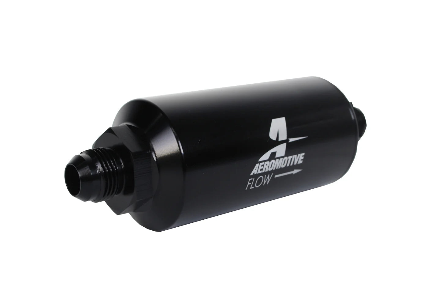 10 Micron Black Fuel Filter with AN-08 Male Ports & Microglass Element Front View