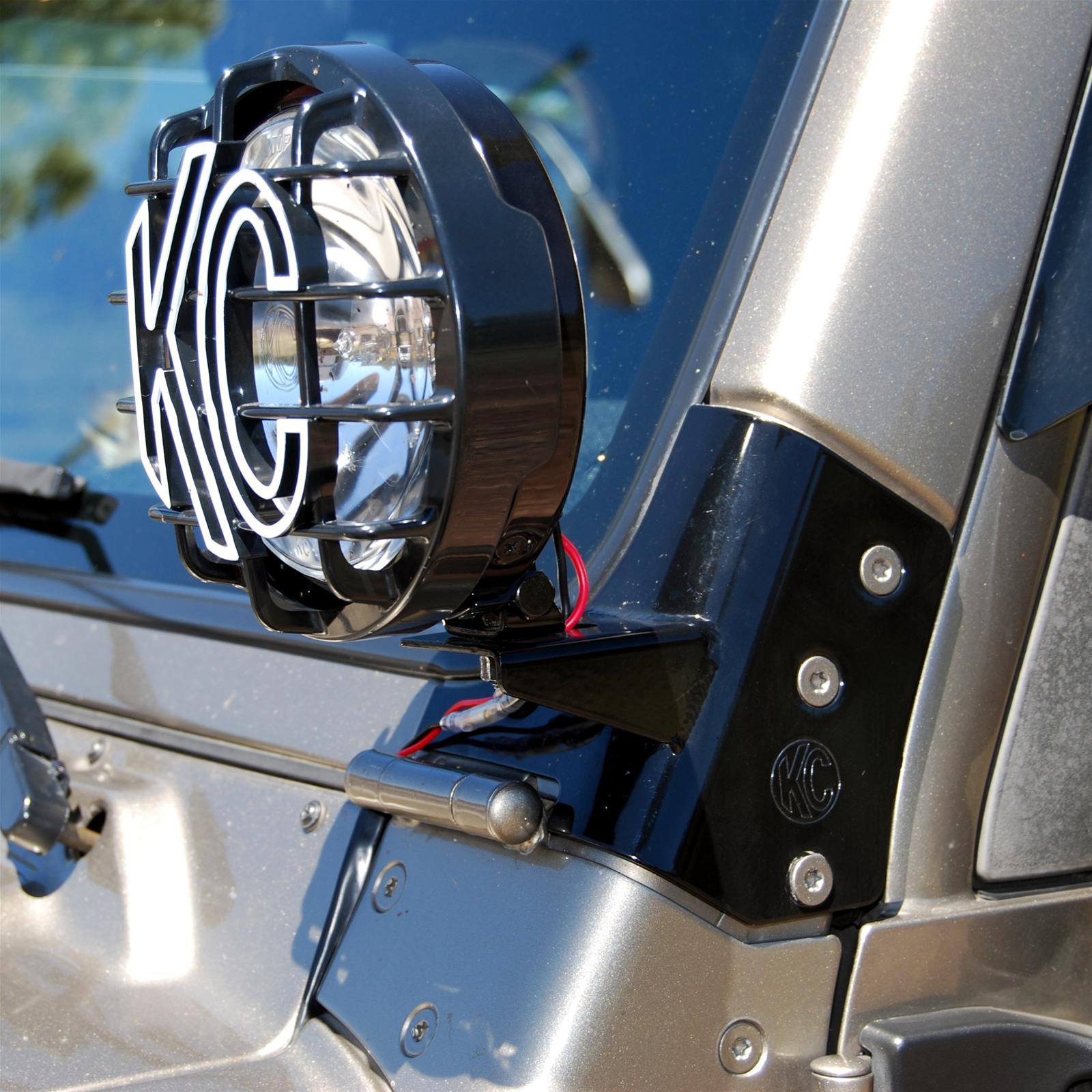 KC HiLites A-Pillar Light Mounts for 97-06 Jeep TJ Front View
