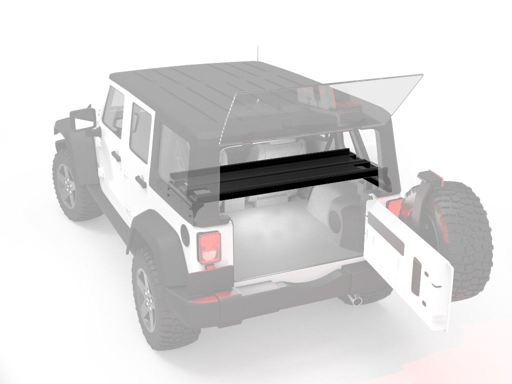 '07-17 Jeep Wrangler JKU 4-Door Interior Cargo Storage Rack Display in vehicle