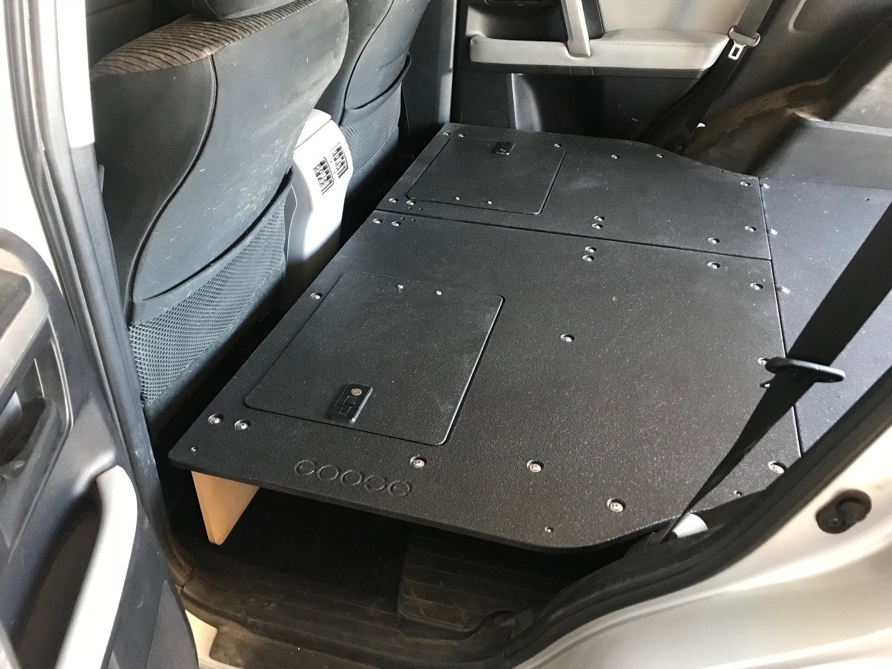 10-23 (5th Gen) Toyota 4Runner 3rd Row Seat Low Profile Plate Based Sleeping Platforms Display in Vehicle