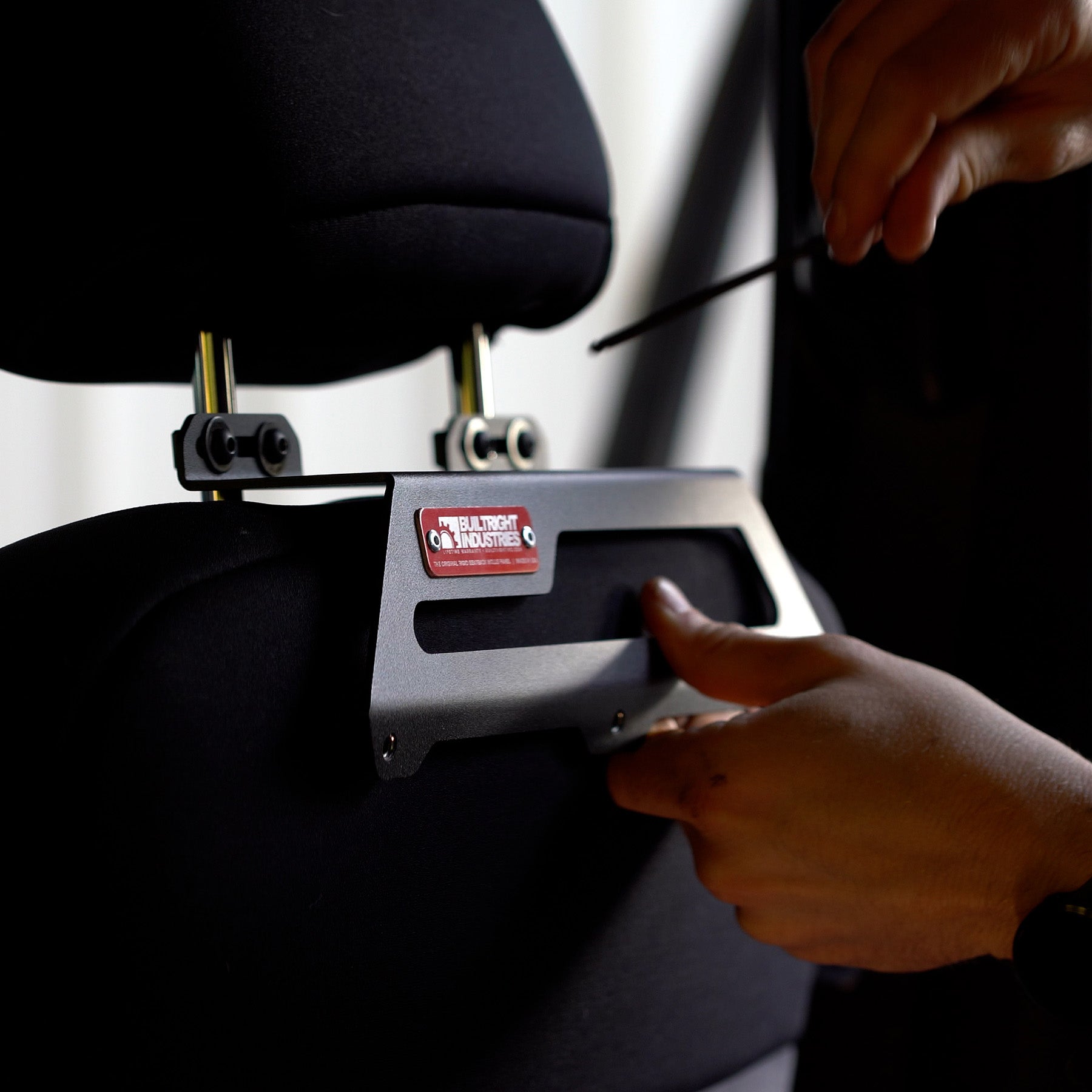 '16-23 Toyota Tacoma Builtright Industries Seat Back Tech Plate Molle Panel Kit Close-up Display in Vehicle