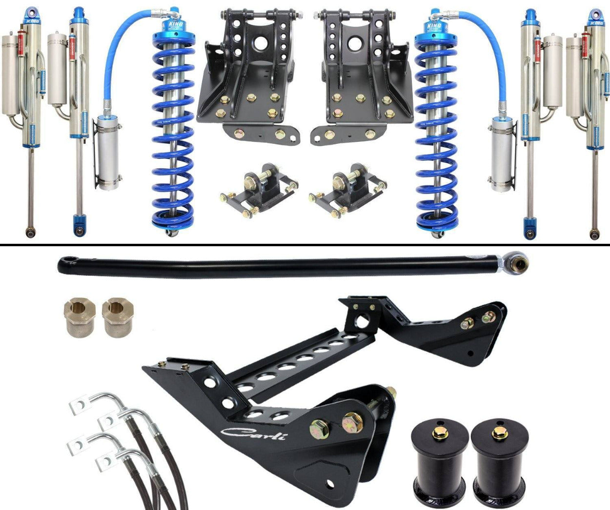 '11-16 Ford F250/350 2.5 Coilover Bypass System - 4.5" Lift Display of Included Parts