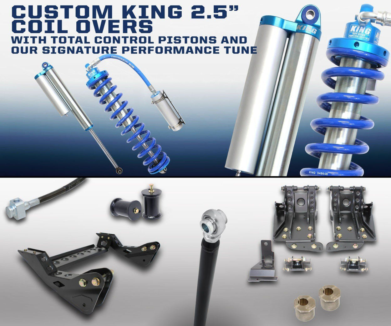 '11-16 Ford F250/350 2.5 Coilover System-4.5" Lift Display of Included Parts