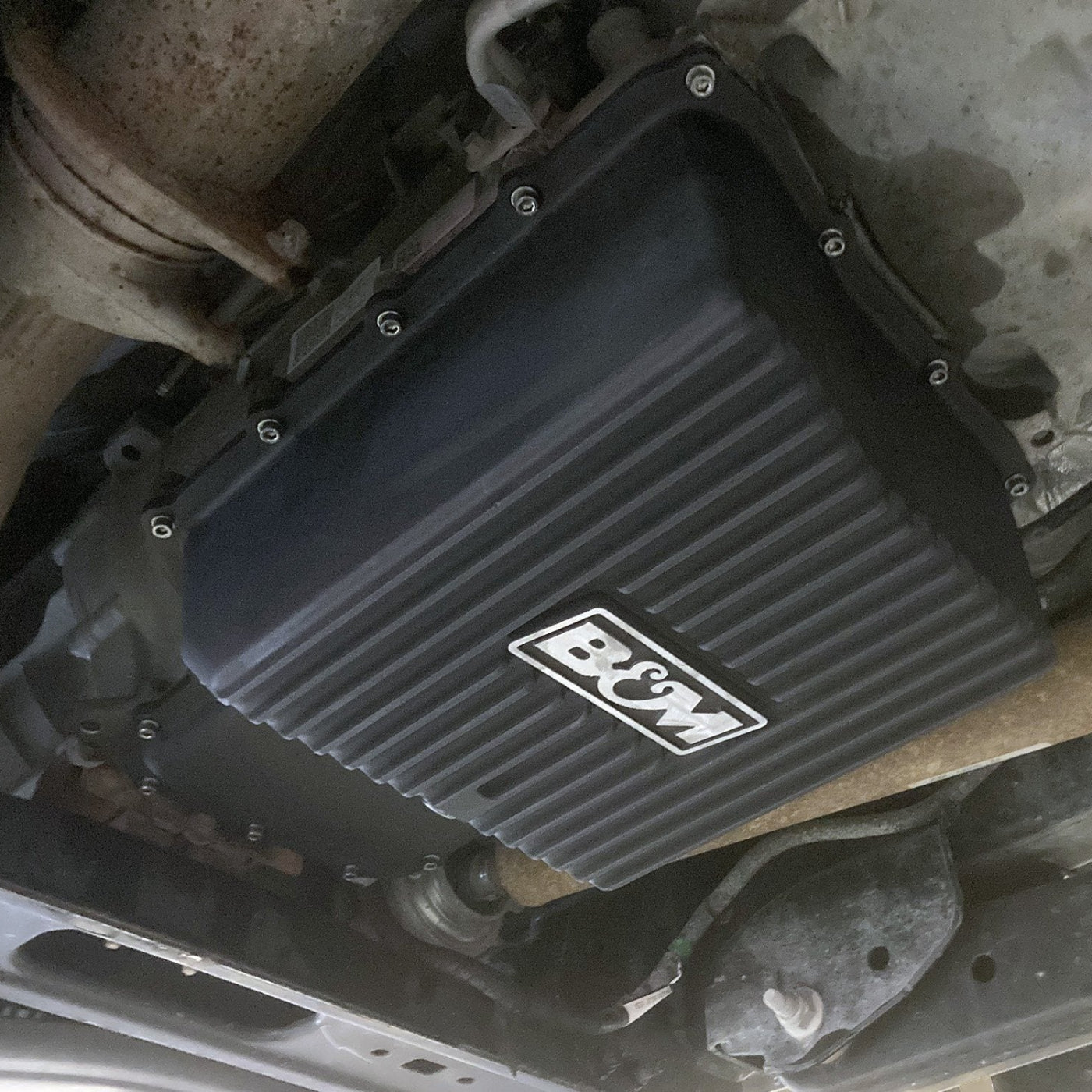 '11-21 Ford F250/F350 B&M HI-TEK Deep Transmission Pan - Black Drivetrain B&M display on Vehicle