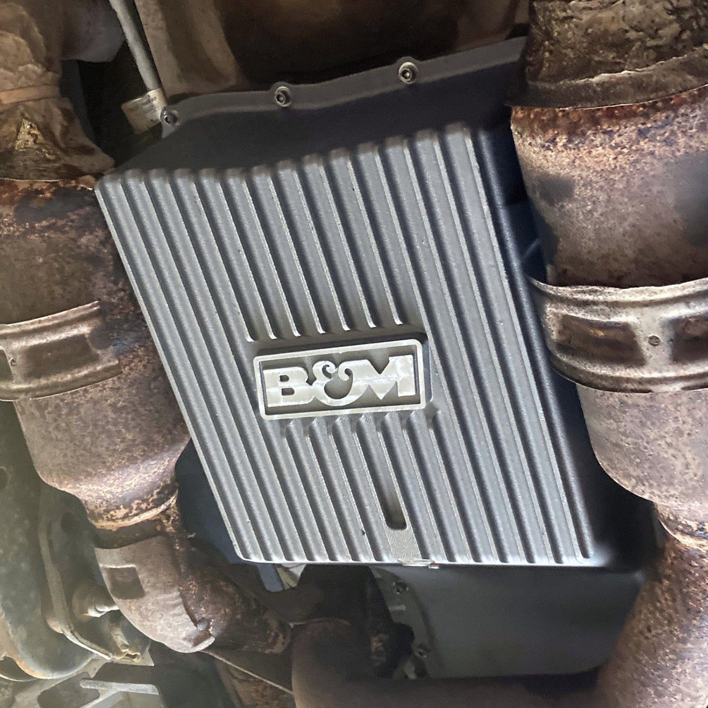 '11-21 Ford F250/F350 B&M HI-TEK Deep Transmission Pan Natural Drivetrain B&M display on Vehicle