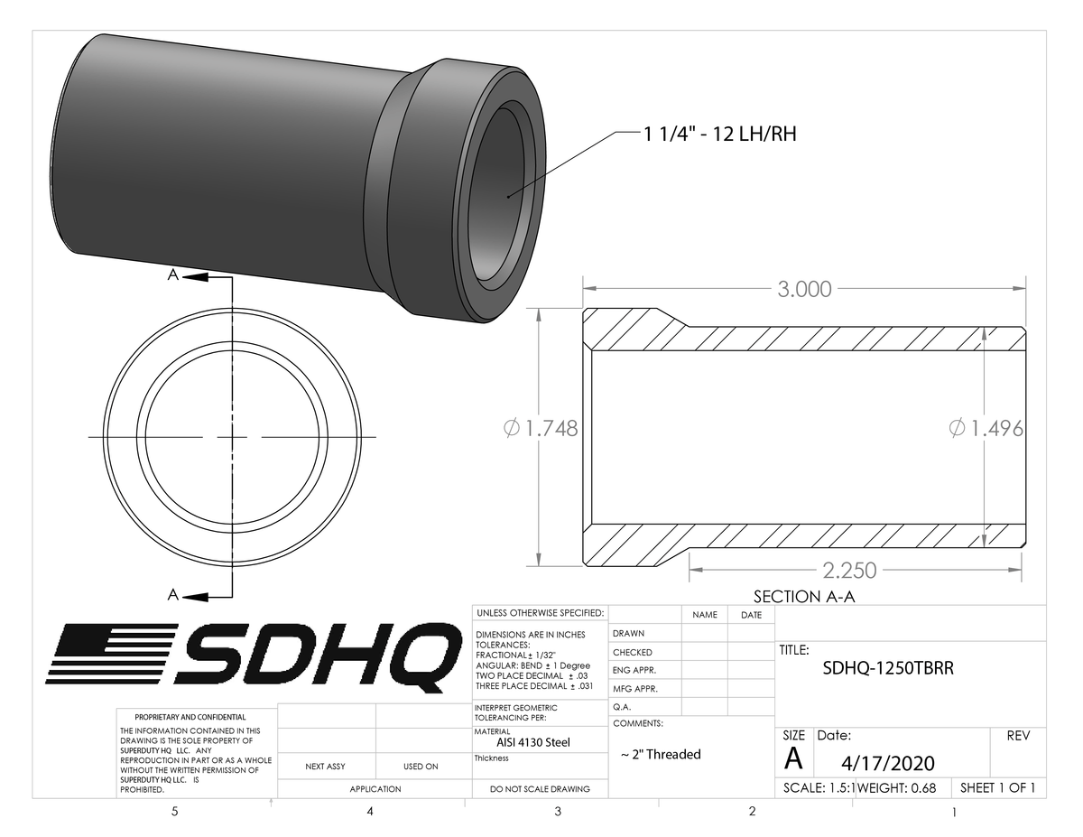 1.25" Race Style Chromoly Bung-12 LH/RH Race Style Bung SDHQ Off Road