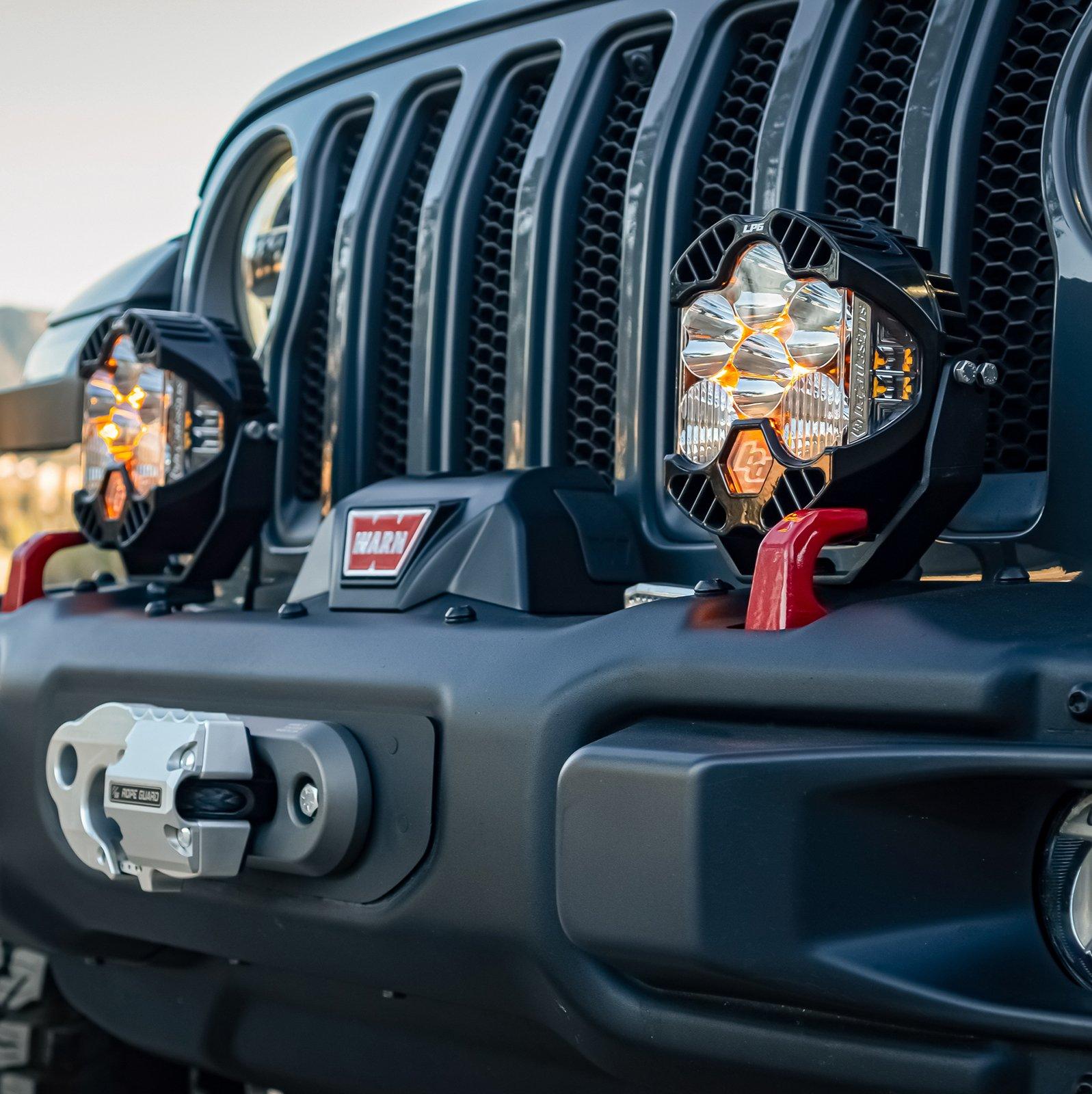 '18-23 Jeep JL Rubicon Steel Bumper Kit Lighting Baja Designs close-up Display on Vehicle