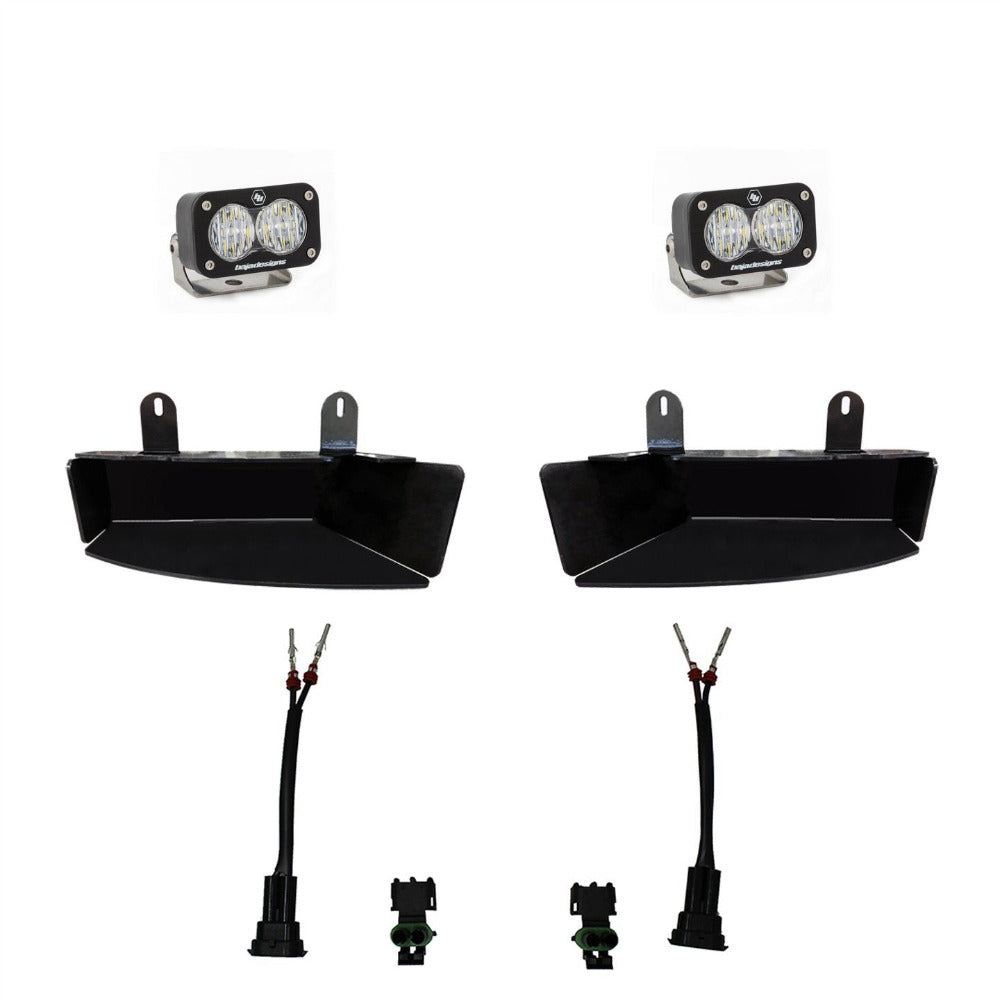 '19-21 Ram 2500/3500 S2 Fog Pocket Kit Lighting Baja Designs Clear (White) Display of Included Parts