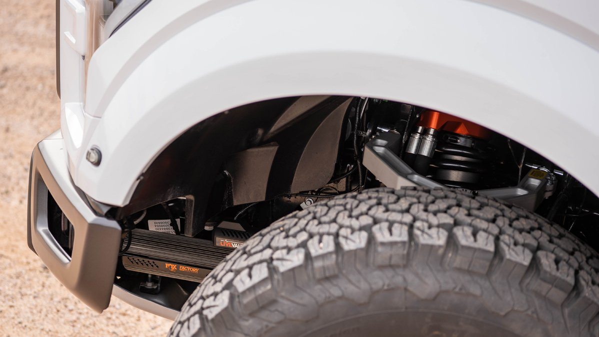 '19-20 Ford Raptor 3.0 Fox Live Valve Internal Bypass Reservoir Coilovers Close-up Display on Vehicle
