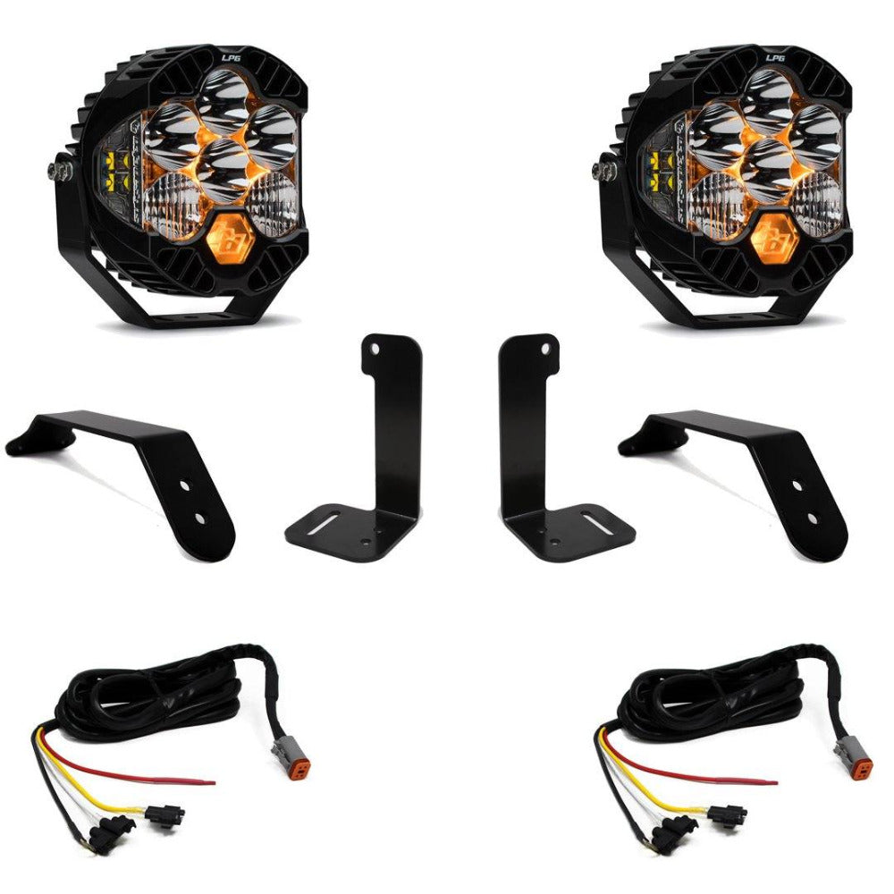 '20-22 Jeep JT Gladiator Bumper LP6 LED Light Kit Lighting Baja Designs Display of Included Parts
