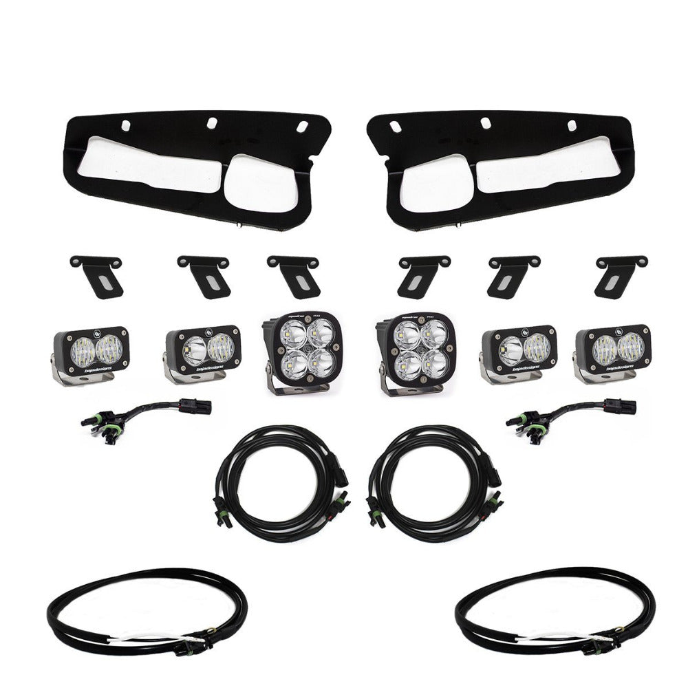 '21-23 Ford Bronco Squadron Pro Fog Light Pocket Kit Lighting Baja Designs Display of Included Parts