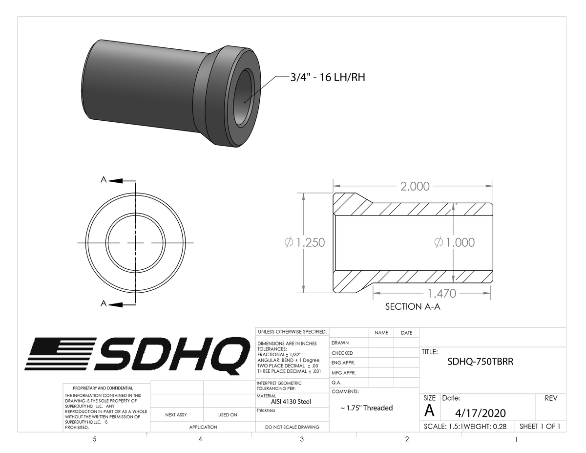 3/4" Race Style Chromoly Bung-1.25"x .120 Wall-16 LH/RH Race Style Bung SDHQ Off Road