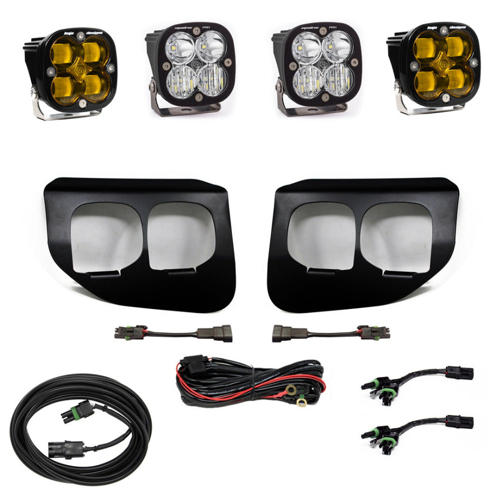 '20-22 Ford F250/350 Baja Designs Squadron PRO/SAE Dual Fog Light Kit Display of Included Parts