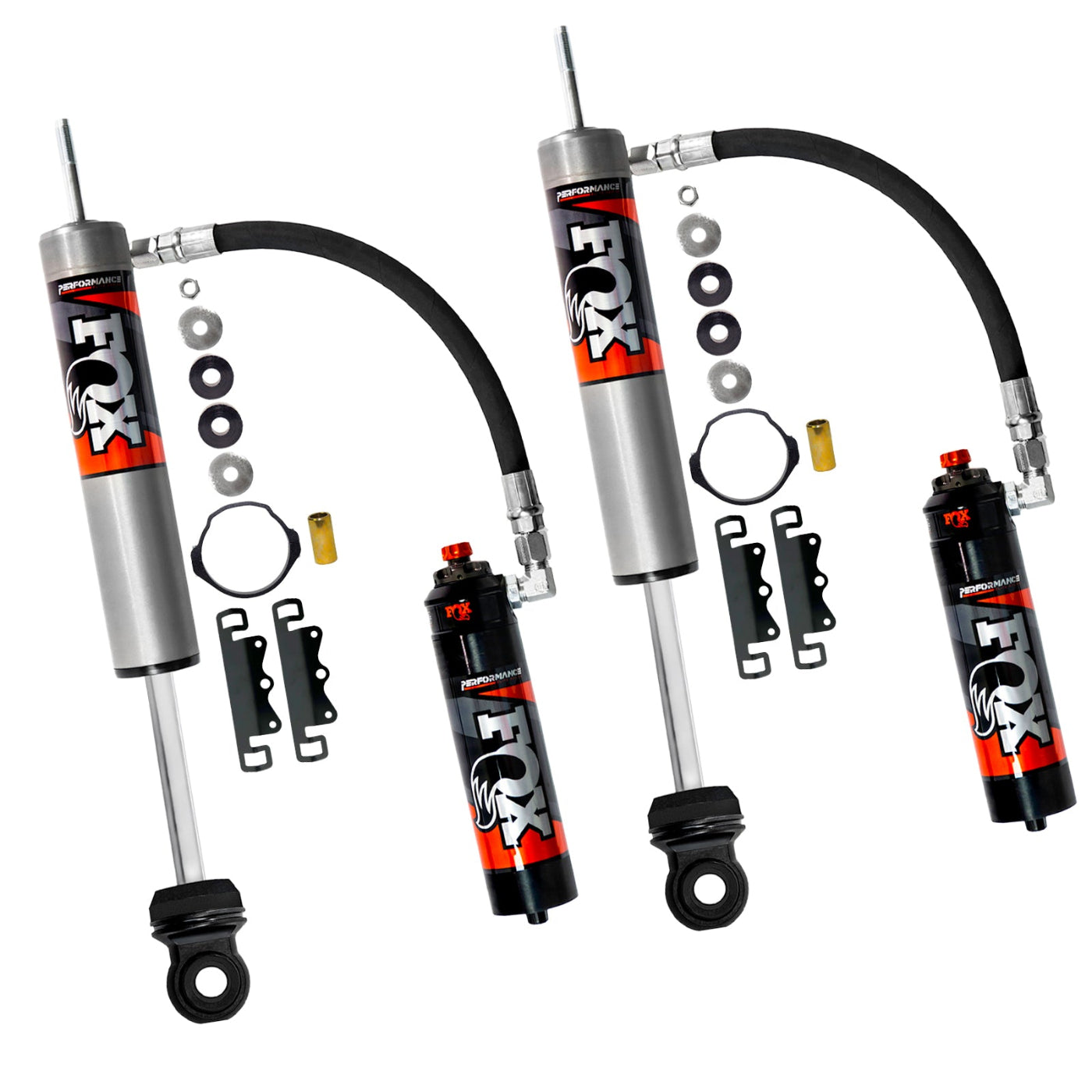 '05-23 Toyota Tacoma Fox Performance Elite Series RR 2.5 Rear Shocks (0-1.5" Lift) Display of Included Parts