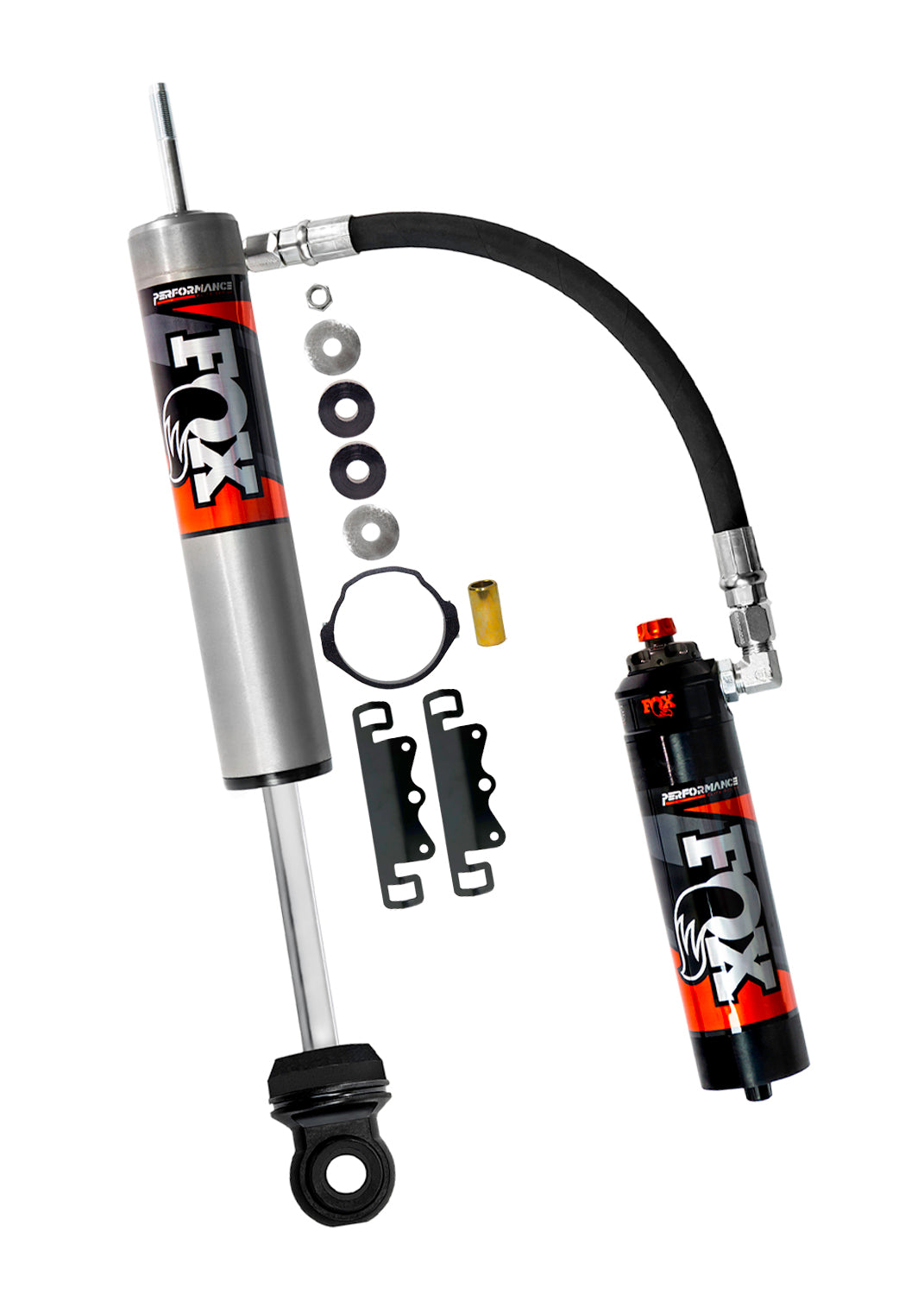 '05-23 Toyota Tacoma Fox Performance Elite Series RR 2.5 Rear Shocks (2-3" Lift) Display of Included Parts