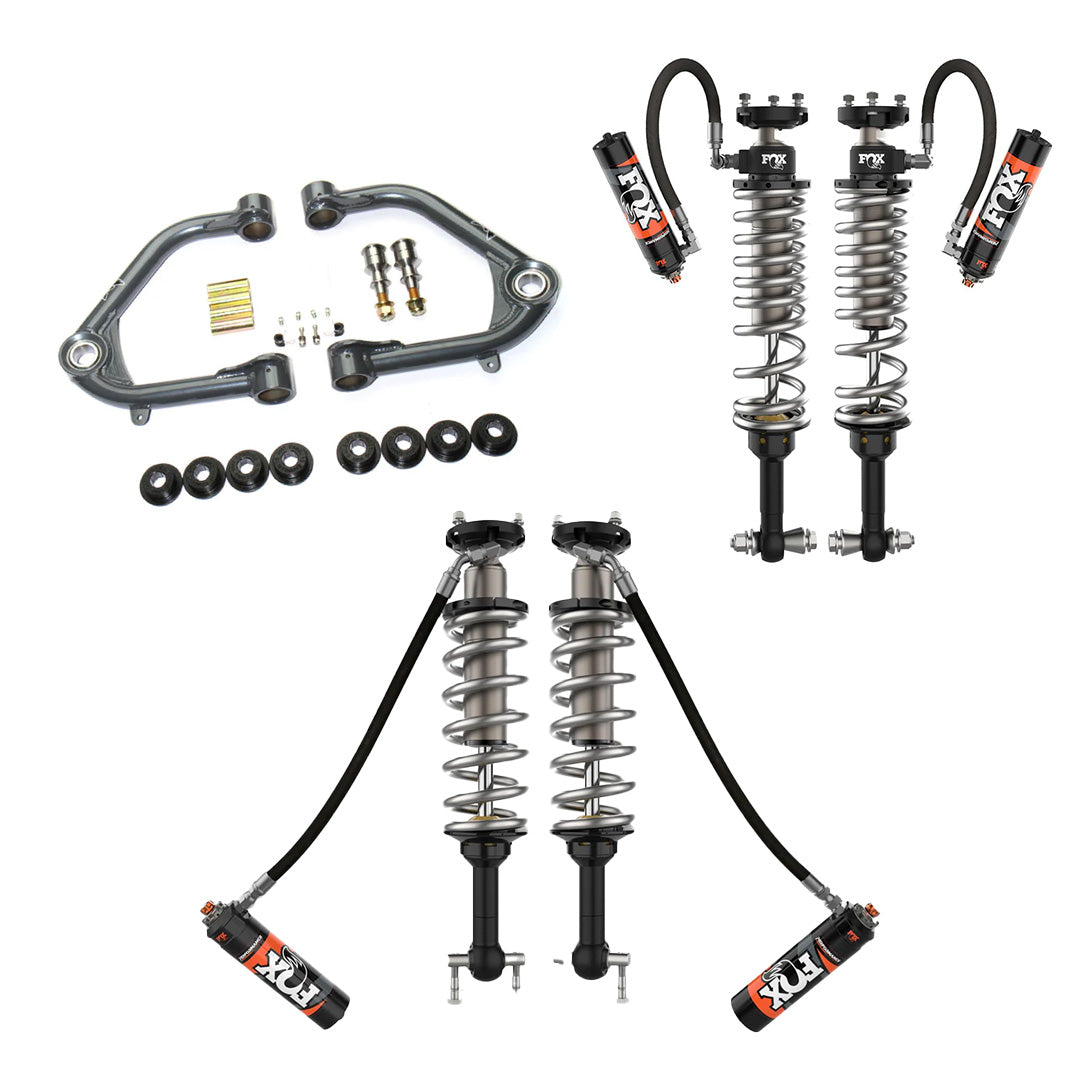 '21-23 4 Door Ford Bronco Front and Rear Fox Performance Elite Series RR 2.5 Coilovers with Upper Control Arms Display of Included Parts