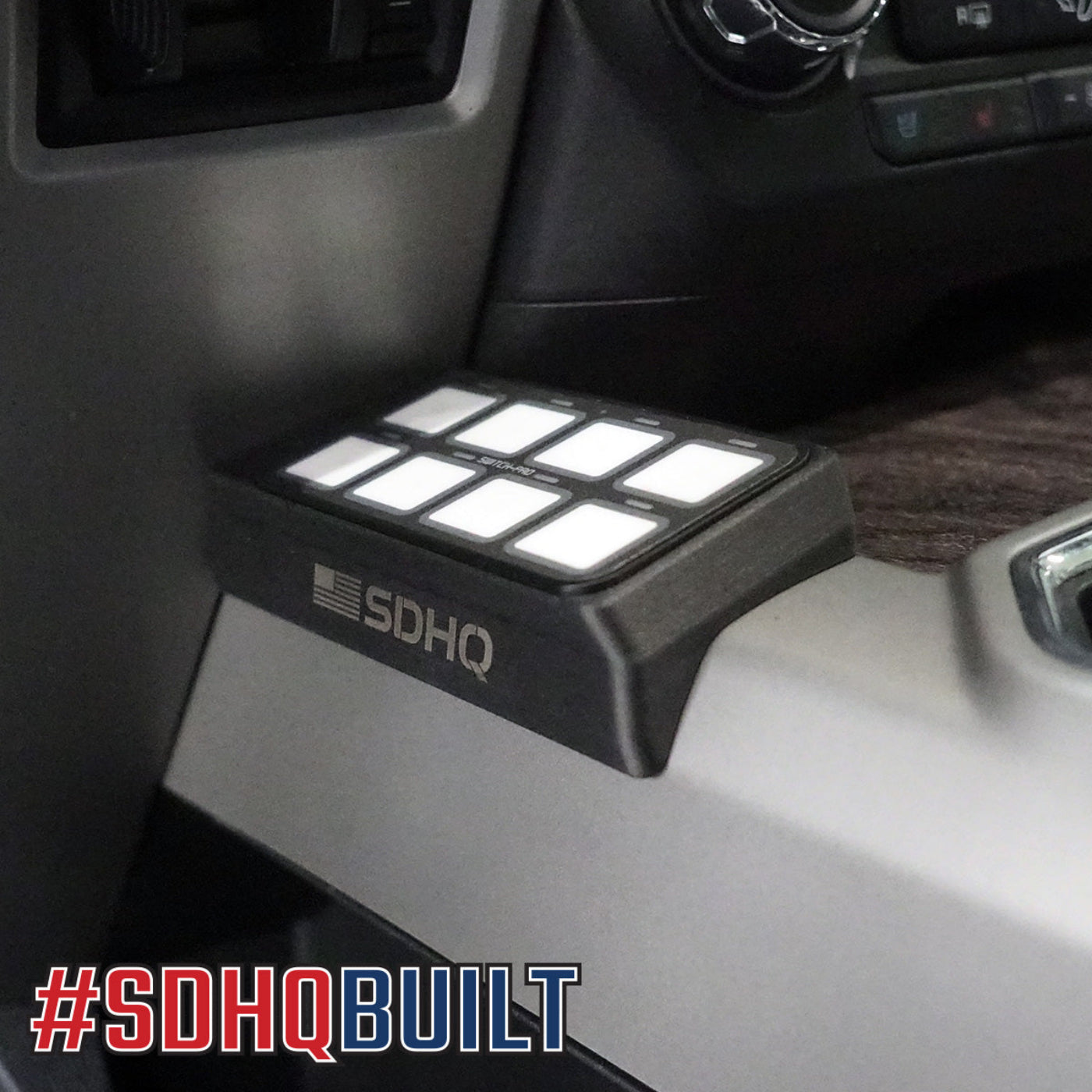 '17-22 Ford F250/350 SDHQ Built Switch Pros SP-9100 Flow Through Center Console Keypad Mount installed