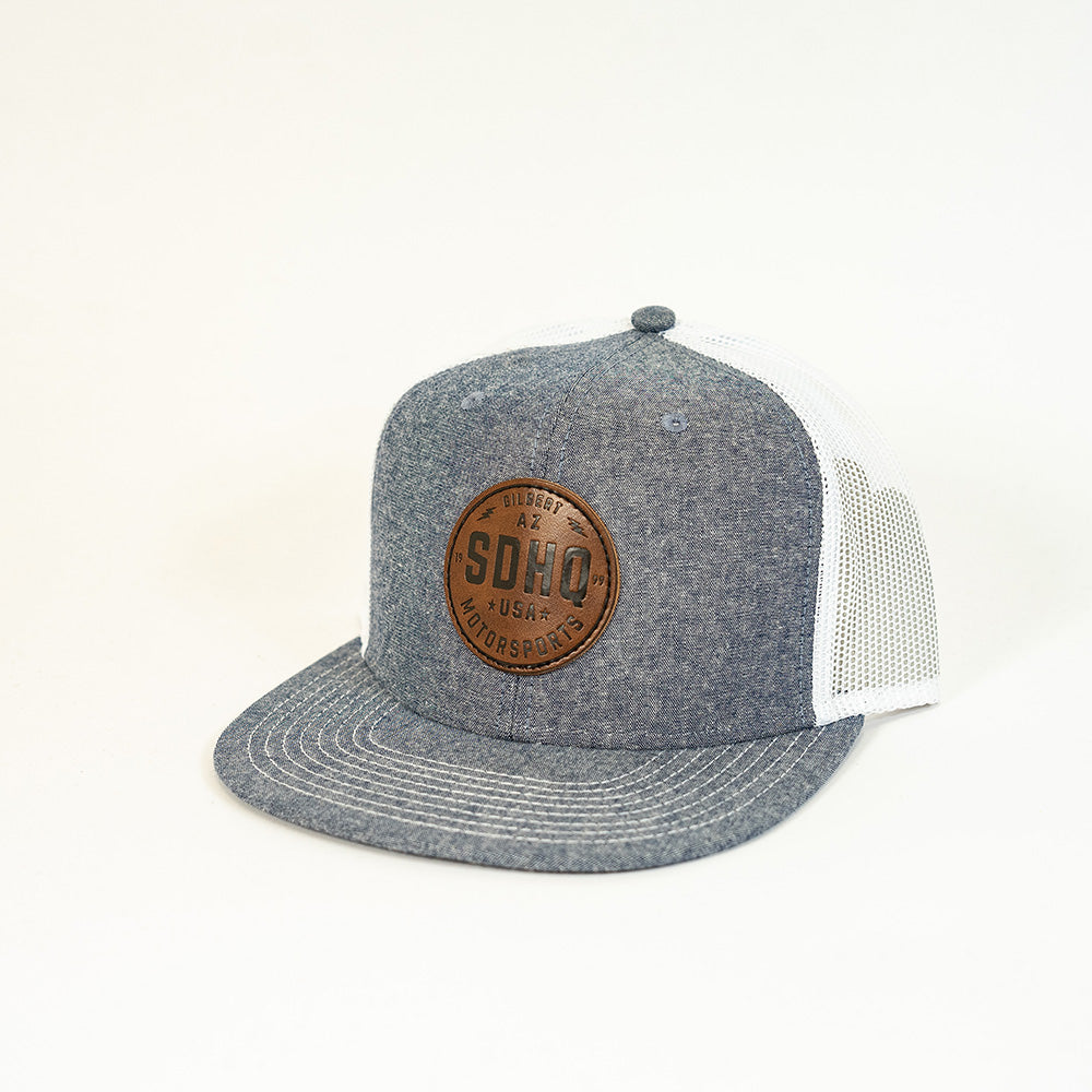 SDHQ Motorsports Chambray Blue Leather Patch Snapback Hat