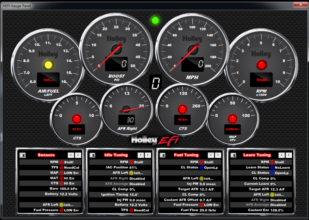 Holley Dominator EFI Vehicle Management System Tuning Statuses Display