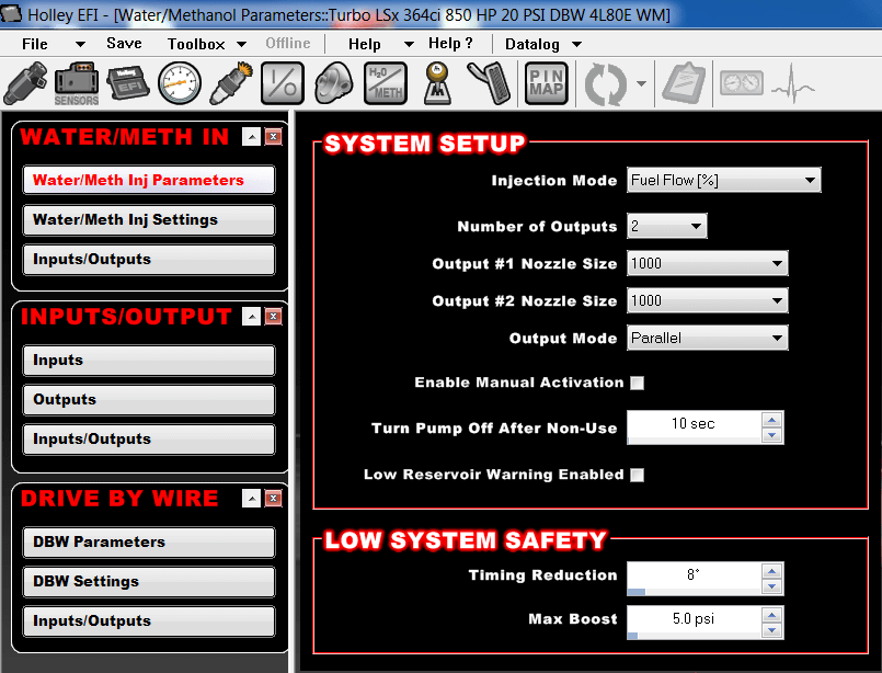 Holley Dominator EFI Vehicle Management System Menu Display