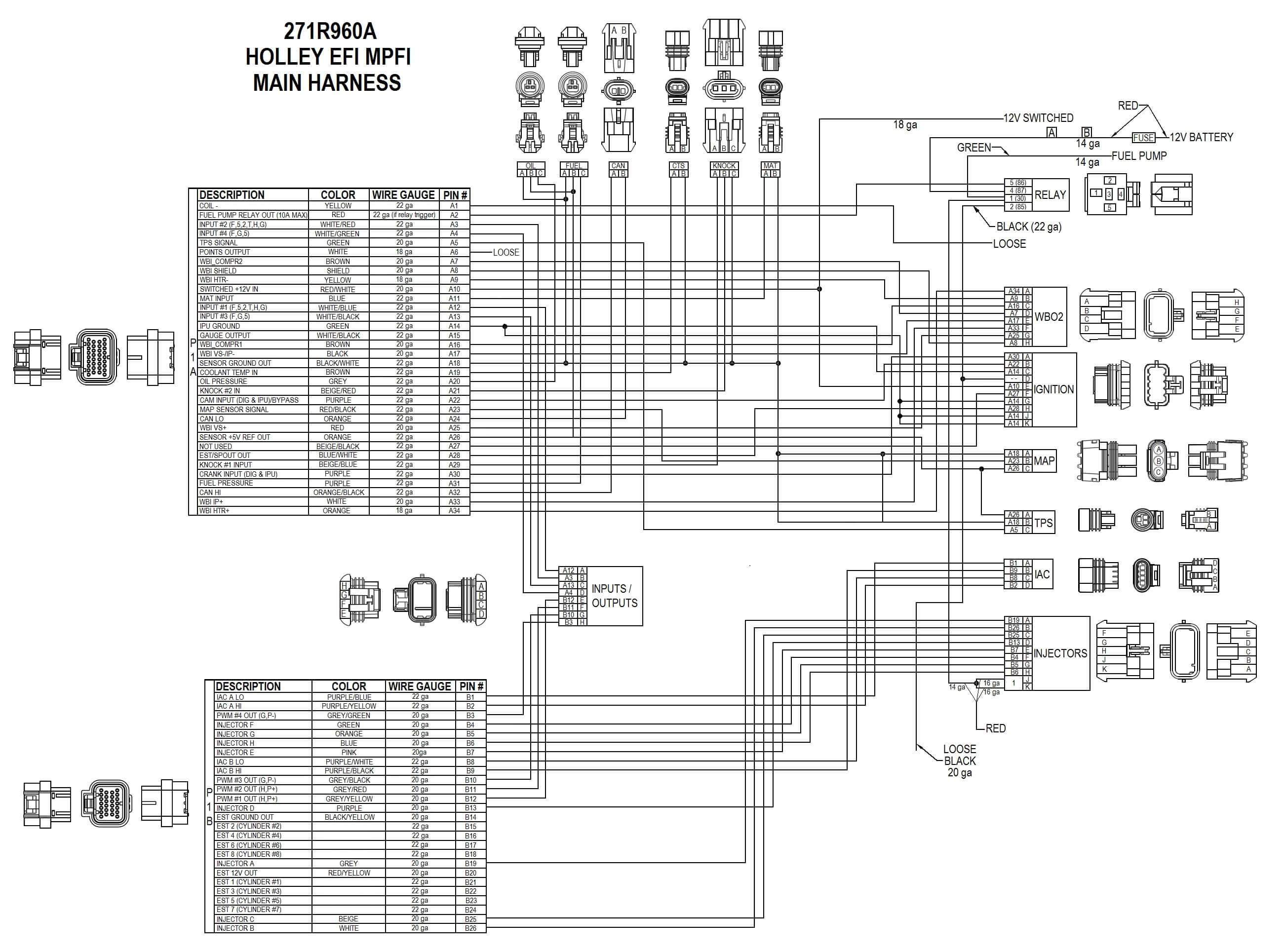 Holley HP EFI ECU and Harness Kit 550-604N Main Harness in Depth Diagram