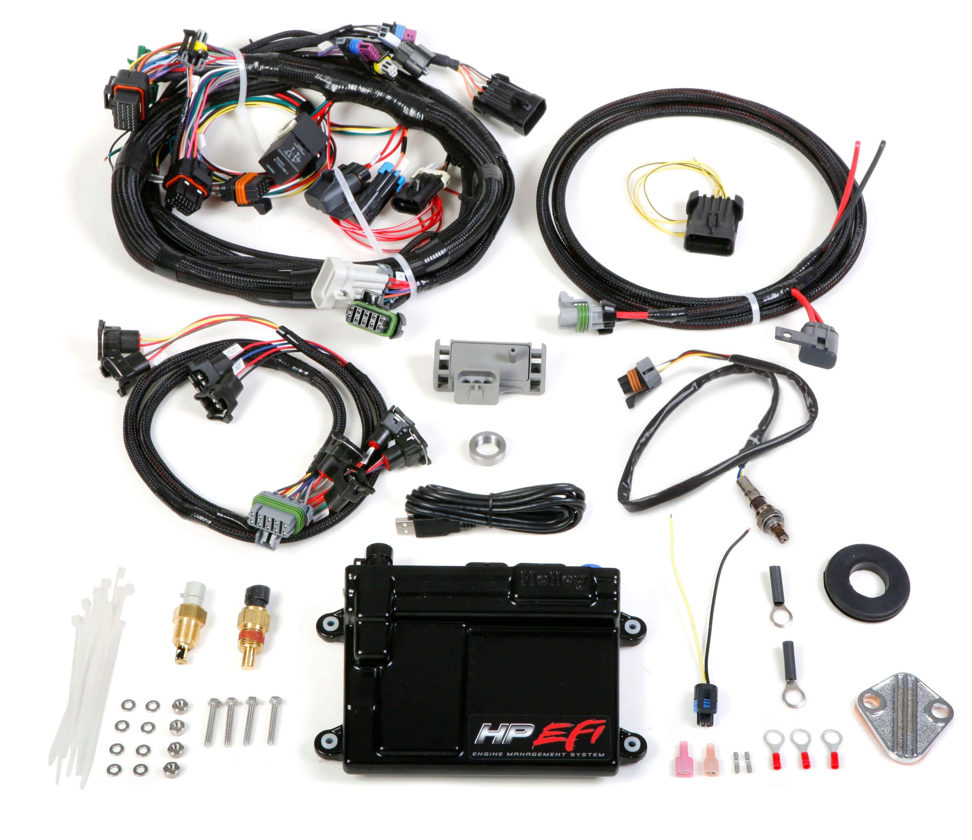 Holley HP EFI ECU and Harness Kit 550-604N Display of Included Parts