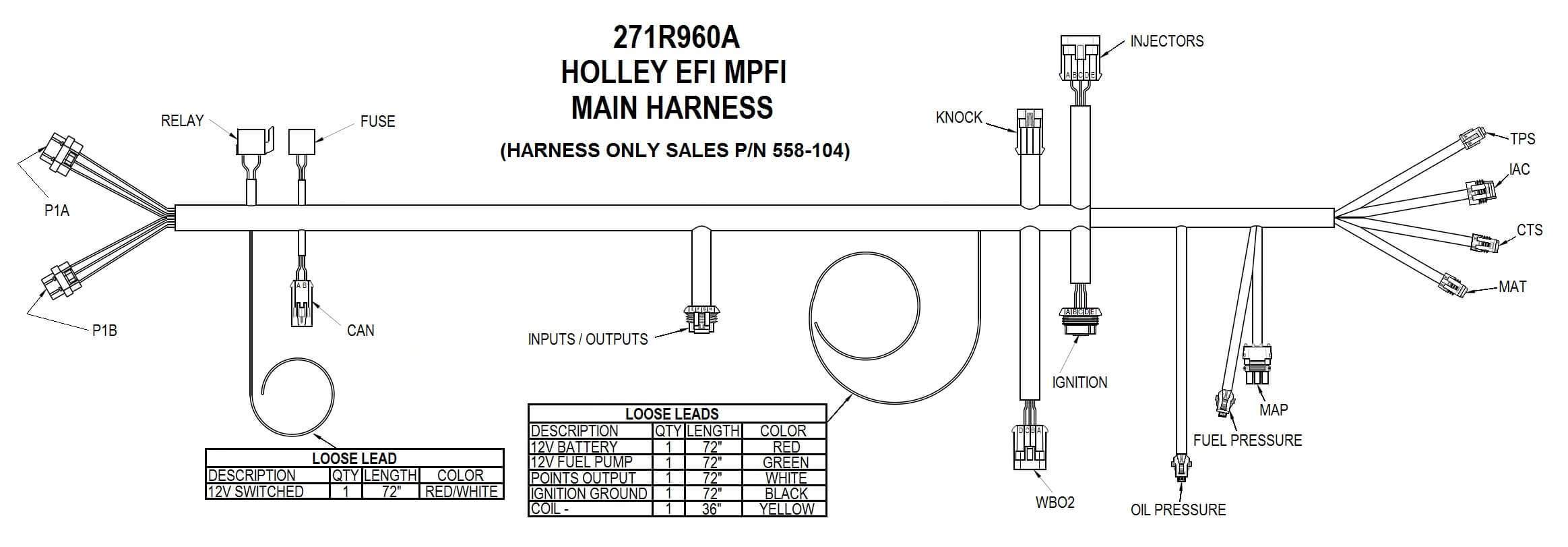 Holley HP EFI ECU and Harness Kit 550-604N Main Harness Diagram