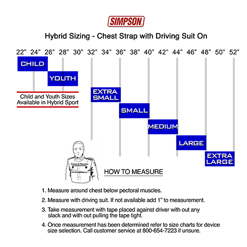 Hybrid Sport Head and Neck Restraint Safety Simpson (sizing chart)