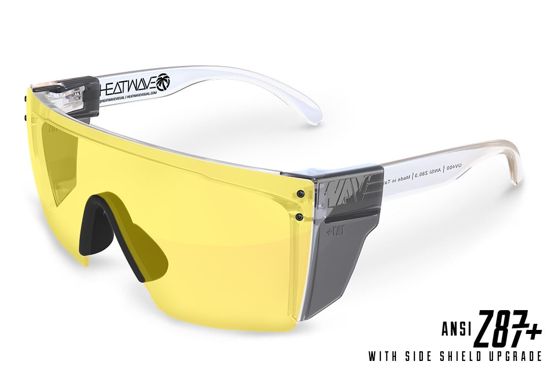 Lazer Face Series Clear Z.87 Sunglasses-Hi-Vis Yellow Lens Display with smoke side shields