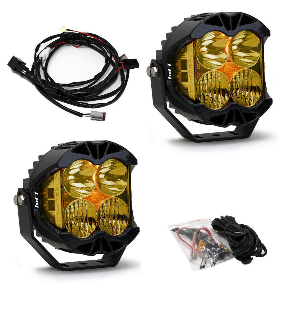 LP4 Pro LED Lights - Pair Lighting Baja Designs Amber Driving/Combo Display of Included Parts