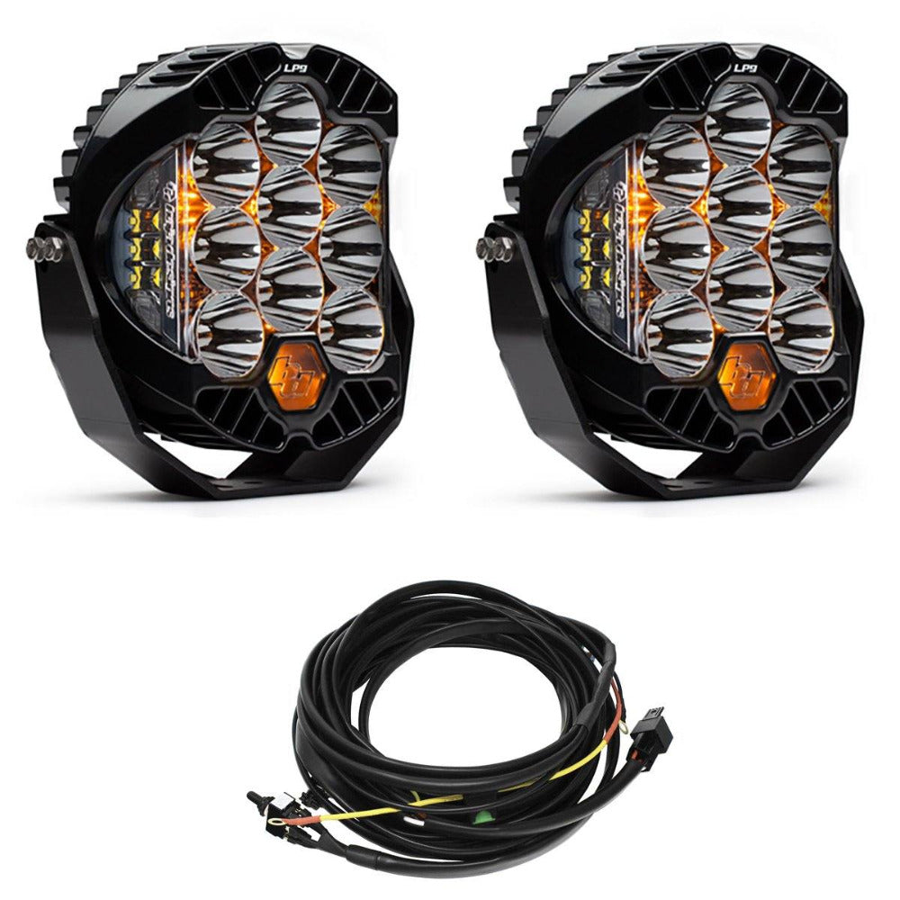 LP9 Pro LED Lights - Pair Lighting Baja Designs Display of Included Parts
