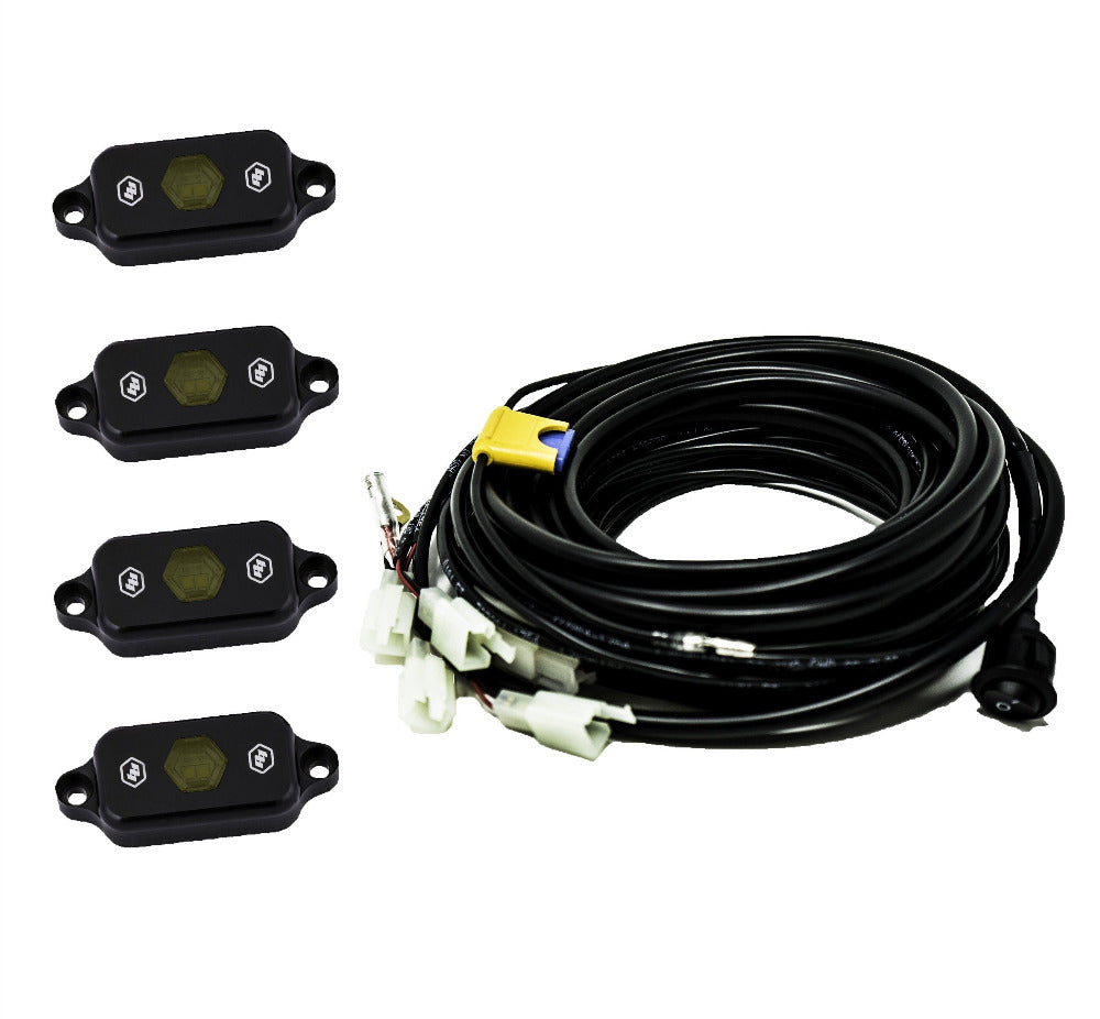Universal Rock Light Kit Lighting Baja Designs Display of Included Parts