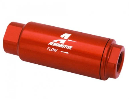 100 Micron Red Fuel Filter with 3/8 NPT Ports & Stainless Mesh Element