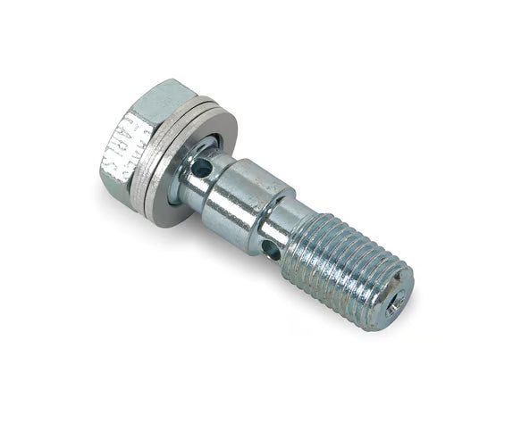 Banjo Bolt For .425 in. Banjo Height Thread Size 3/8"-24 Double For 2 Banjos Hole Dia. .375 in. w/Crush Washers