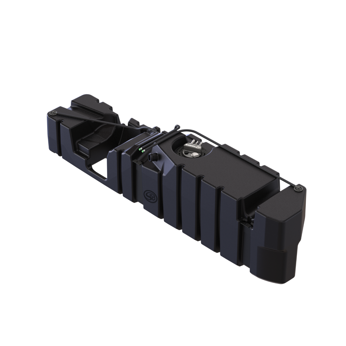 S&B 65 Gallon Replacement Fuel Tank for 2004-2010 GM Duramax 6.6L LLY, LBZ, LMM Crew Cab Long Bed Front View