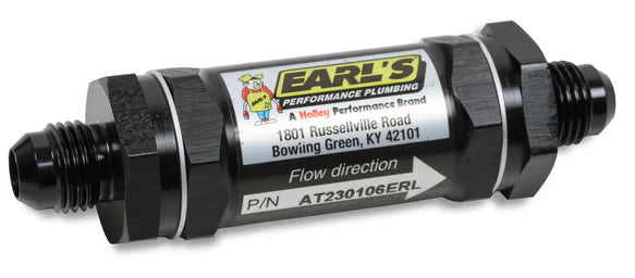 Earl's Fuel Filter w/ Sintered Bronze Element - 35 Micron - 6 AN Male Inlet & Outlet Front View Black