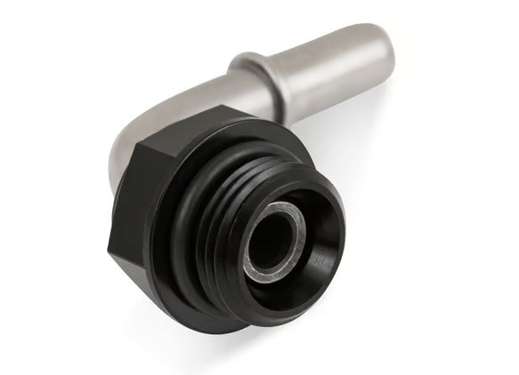 Earl's Fuel Rail & Fuel Module Quick Connect -8 AN O-Ring Port Male to 3/8" Tube Front View Silver