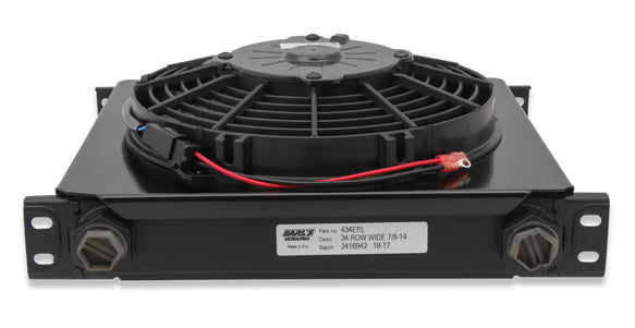 Earl's UltraPro Oil Cooler w/ Fan Pack - 34 Rows - Wide Cooler Front View Black