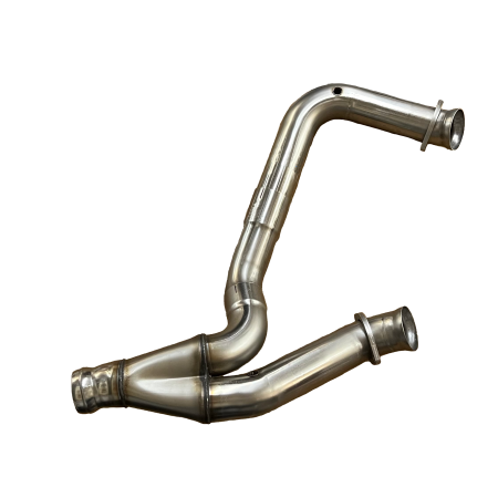 3" Stainless Competition Only Y-Pipe. 2019-2023 GM 1/2 Ton Truck 6.2L. Front View