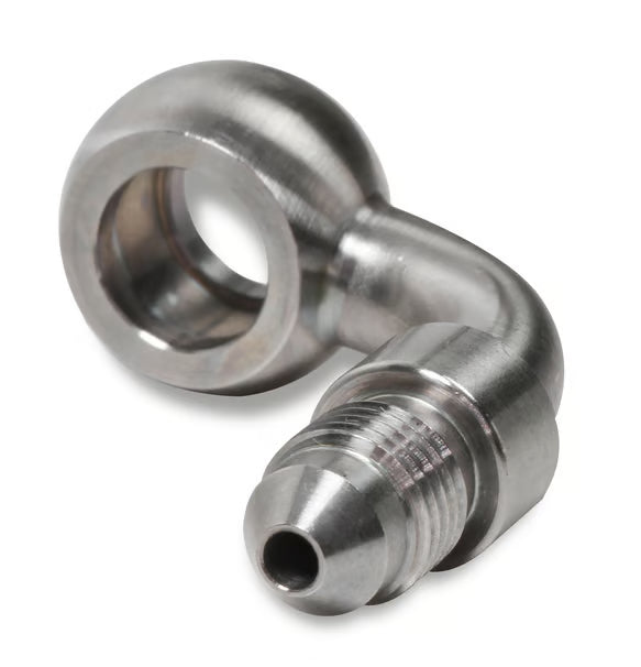 Earl's Banjo Adapter - Long Style 3 AN Male to 3/8" or 10mm - 90 Degree - Long Style - Stainless Steel