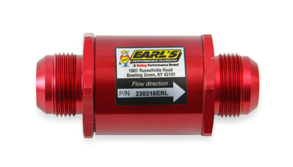 Earl's Fuel Filter w/ Screen Type Element - 85 Micron - 16 AN Male Inlet & Outlet Front View Red