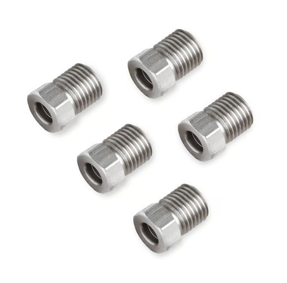 Earl's Hardline Tube Nut Stainless Steel - 10mm x 1.0mm Inverted Flare for 3/16" Tubing - Package of 5 pieces Front View Silver