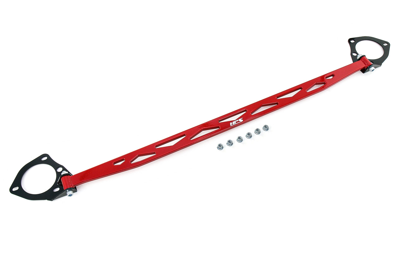 HPS Performance Aluminum Front Strut Tower Brace Bar, Red, 42-104R