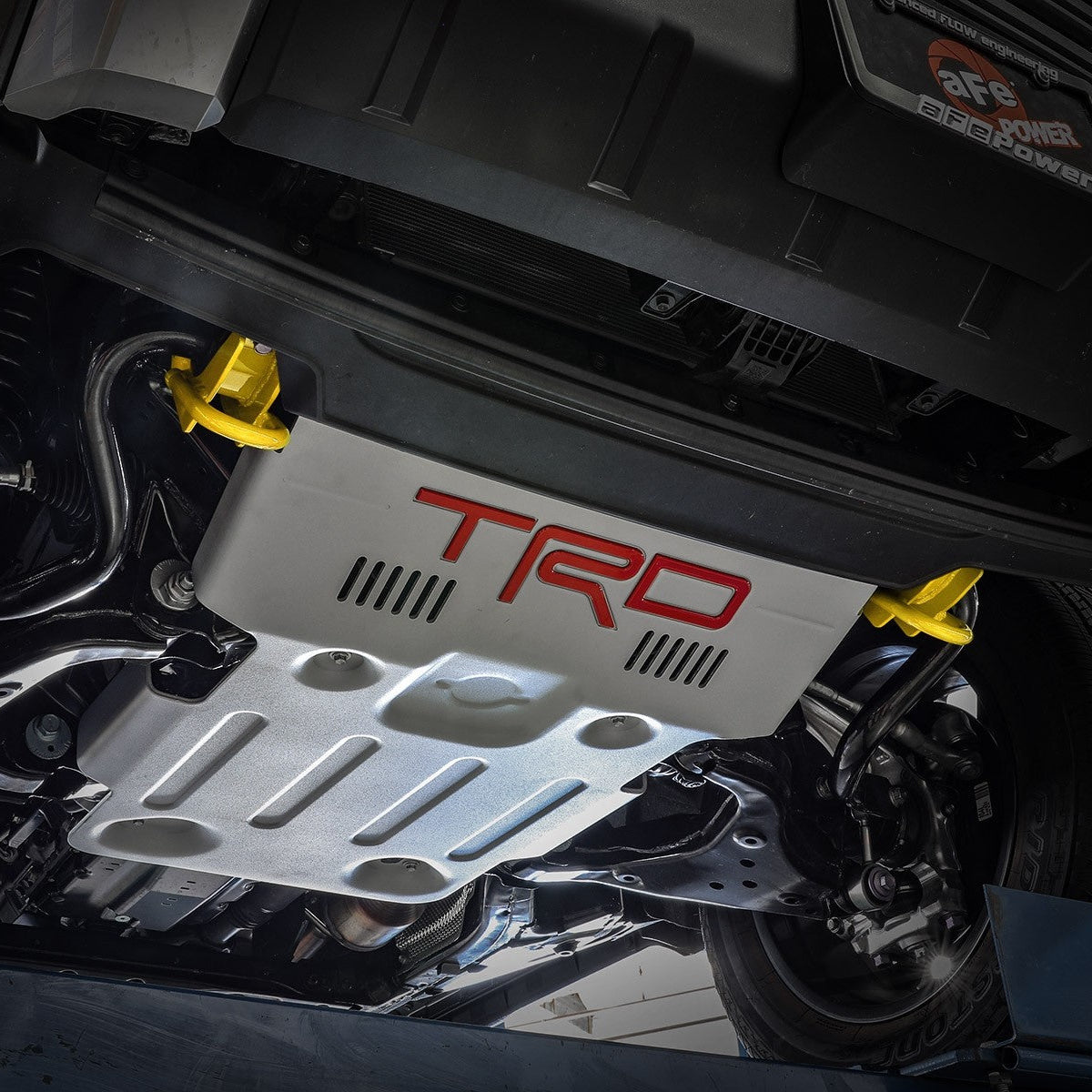 aFe 22-24 Toyota Tundra Control Front Tow Hooks (Yellow) Installation Location View