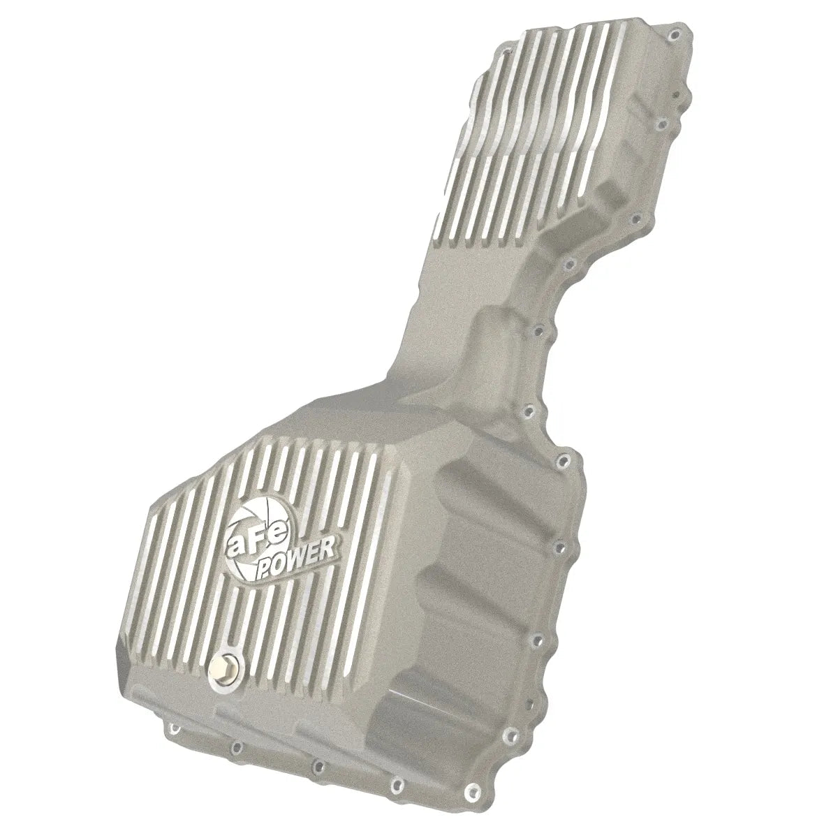 aFe POWER Pro Series Engine Oil Pan Black w/ Machined Fins GM Diesel Trucks 17-19 V8-6.6L (td) L5P Front View Silver