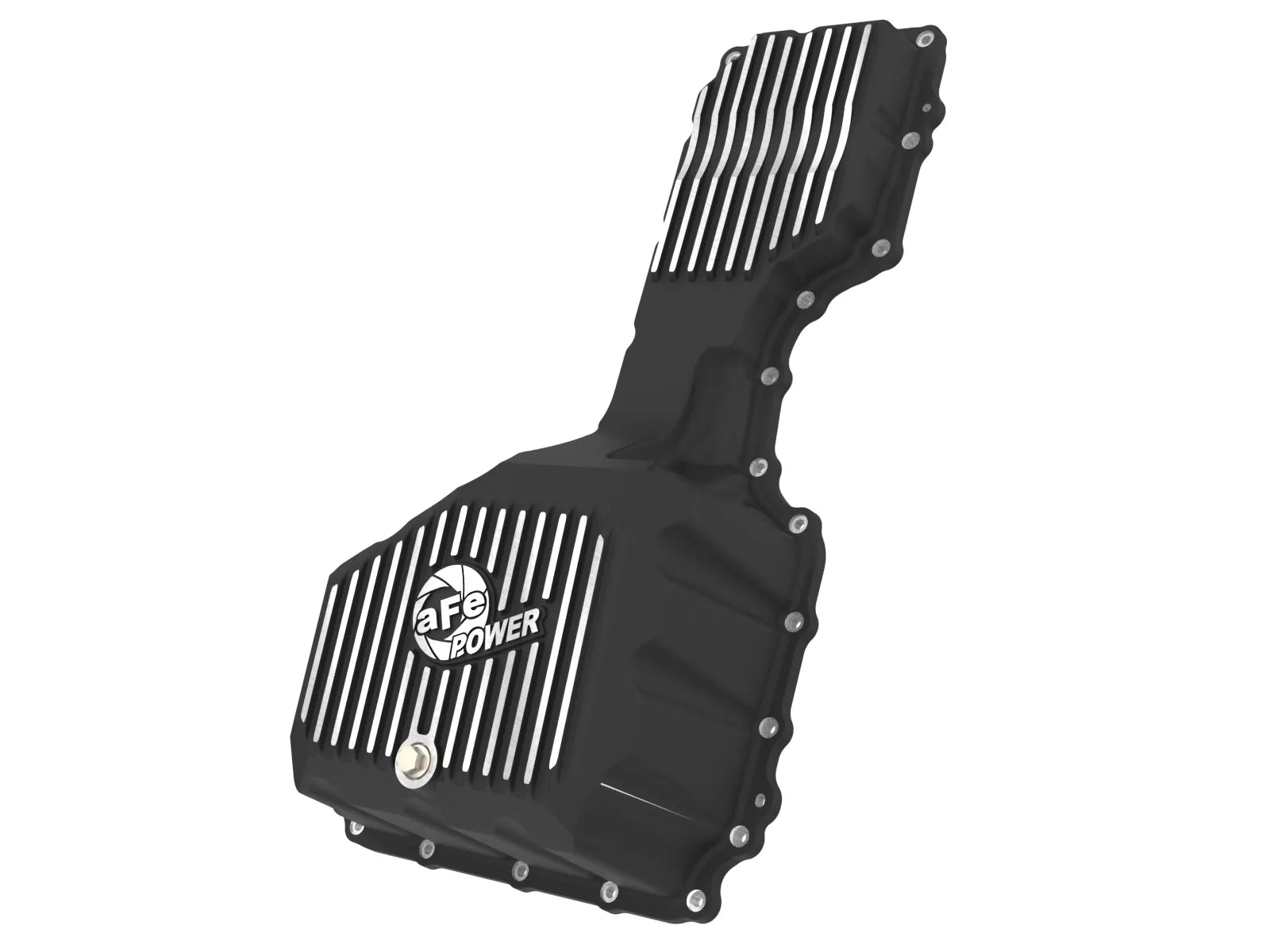 aFe POWER Pro Series Engine Oil Pan Black w/ Machined Fins GM Diesel Trucks 20-25 V8-6.6L (td) L5P Front View Black