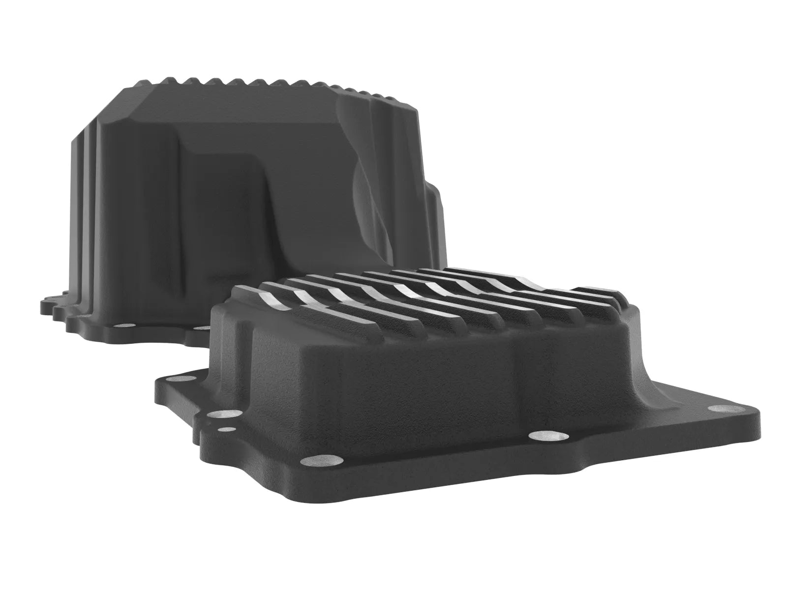 aFe POWER Pro Series Engine Oil Pan Black w/ Machined Fins GM Diesel Trucks 20-25 V8-6.6L (td) L5P Side View Black